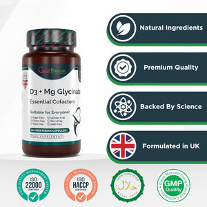Best Immune, Magnesium Glycinate 400Mg D3 1000IU Essential Cofactors Complex Premium Quality 100 Vegetarian Capsules Highest Bioavailability