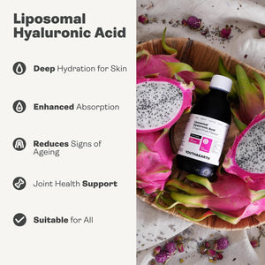 Youth & Earth Liposomal Hyaluronic Acid Liquid - Pure Hyaluronic Acid Supplements for Natural Skin Hydration & Joint Supplements for Men & Women - 100% Vegan Formula Dragon Fruit Flavor (250Ml)