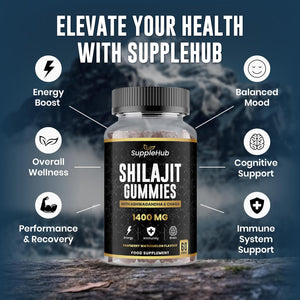 Shilajit Gummies 1400Mg, Pure Himalayan Shilajit Gummies with Ashwagandha and Chaga, Rich in Fulvic Acid, Natural Energy Boost, Sugar Free, Vegan, Raspberry & Watermelon Flavour - 60 Gummies/Bottle