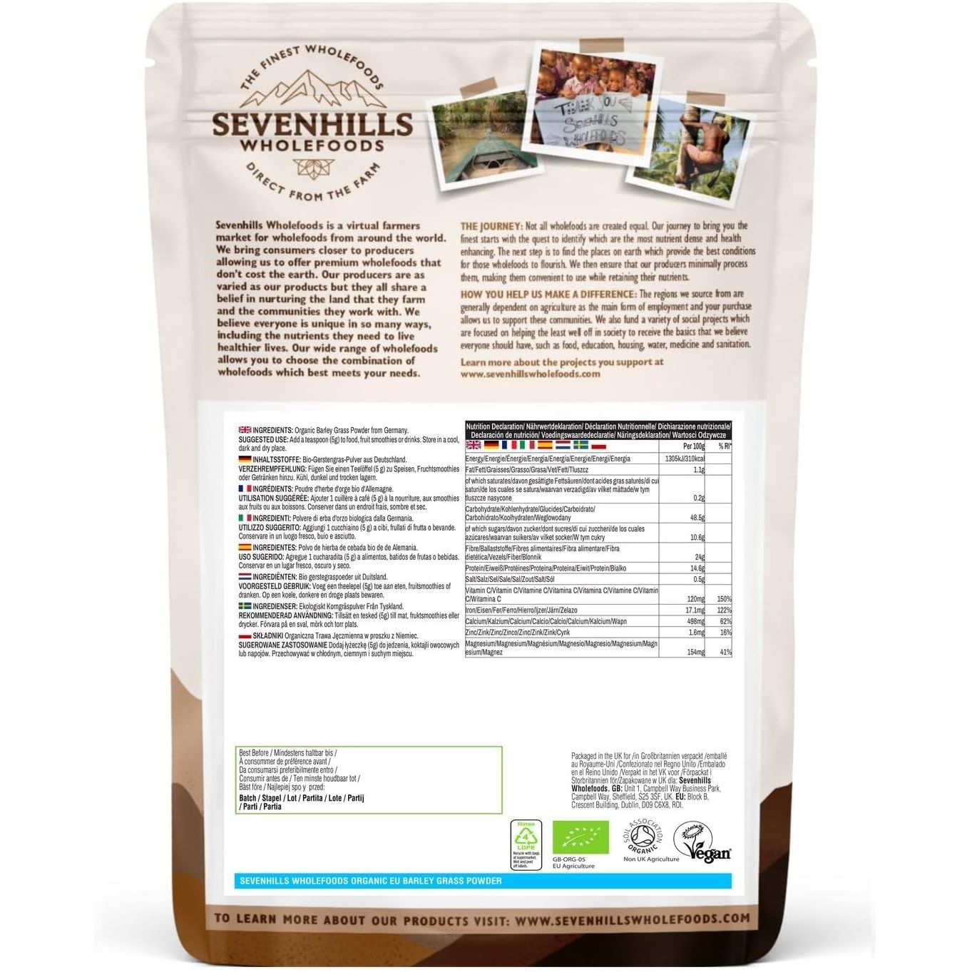 Sevenhills Wholefoods Organic European Barley Grass Powder 200G