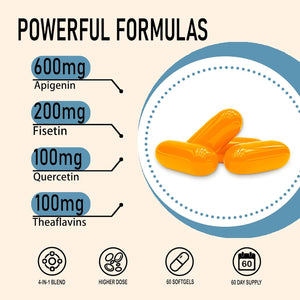 Apigenin 600Mg, Optimal Dose Liposomal Apigenin Softgels for Sleep, Relaxation & Mood, Powerful Flavonoid, with Fisetin, Quercetin and Theaflavins (60 Count (Pack of 1))