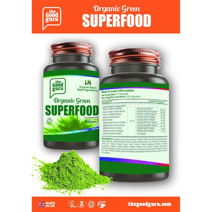 The Good Guru Organic Green Superfood Supplement Capsules - 90 Capsules with 18 Nutritious Ingredients