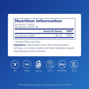 Pure Encapsulations Zinc (Citrate) 30Mg - Highly Bioavailable Zinc Supplement - for Immune and Metabolism Support - for Hair, Skin & Nails - 60 Vegetarian Capsules
