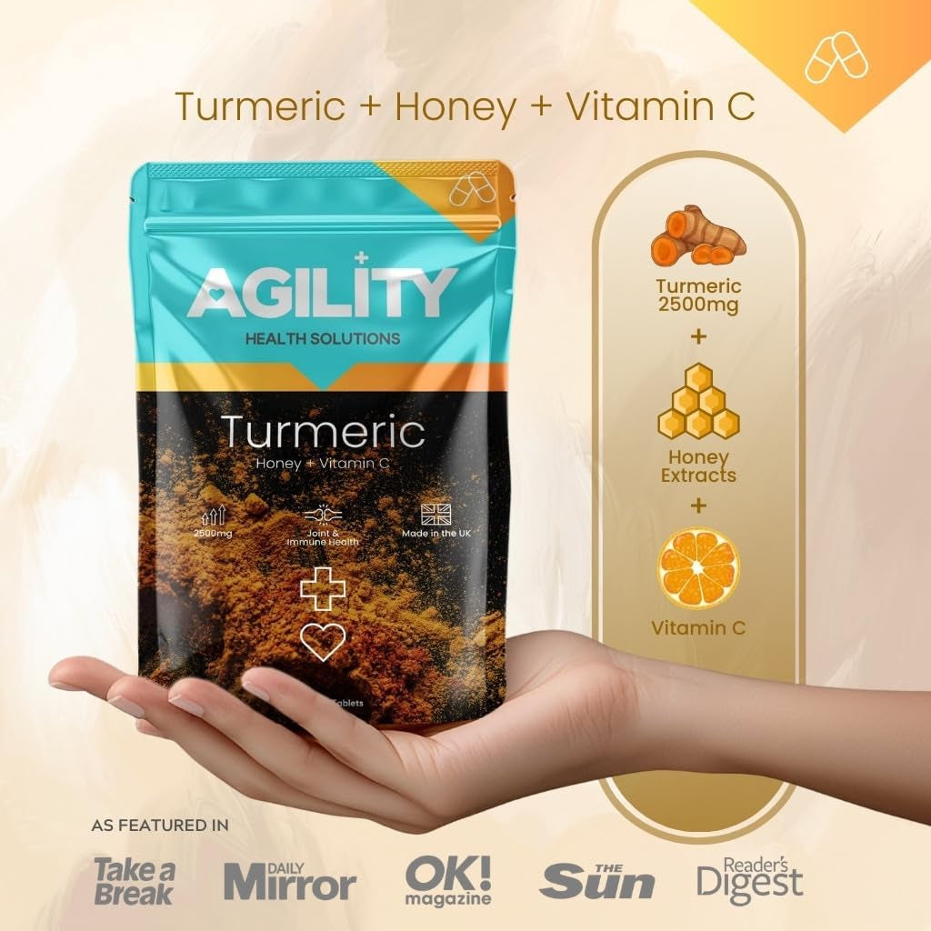 VYTALIVING 2500Mg High Strength Turmeric Tablets with Honey & Vitamin C, Turmeric Supplements, Herbal Food Supplement for Joint Function & Immune System Health | 60 Tablets