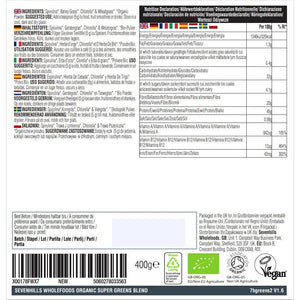 Sevenhills Wholefoods Organic Super Greens Blend 400G | with Spirulina, Chlorella, Wheatgrass, Barley Grass | Supports Skin, Immunity & Reduce Tiredness | 80 Servings | UK Made