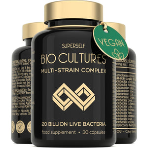 Probiotics Bio Cultures Complex - Gut Health Probiotic Supplements for Men & Women - 20 Billion CFU - 30 Acid-Resistant Capsules - Multi-Strain Vegan Prebiotics & Probiotics Tablets with Acidophilus