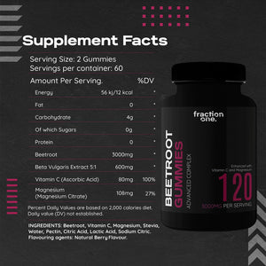 Fraction One Beetroot Gummies – 120 Gummies – 3000 Mg per Serving, 5:1 Extract - Enhanced with Vitamin C and Magnesium – Supports Blood Pressure, Vegan, Nitric Oxide Supplement – 60 Days Supply