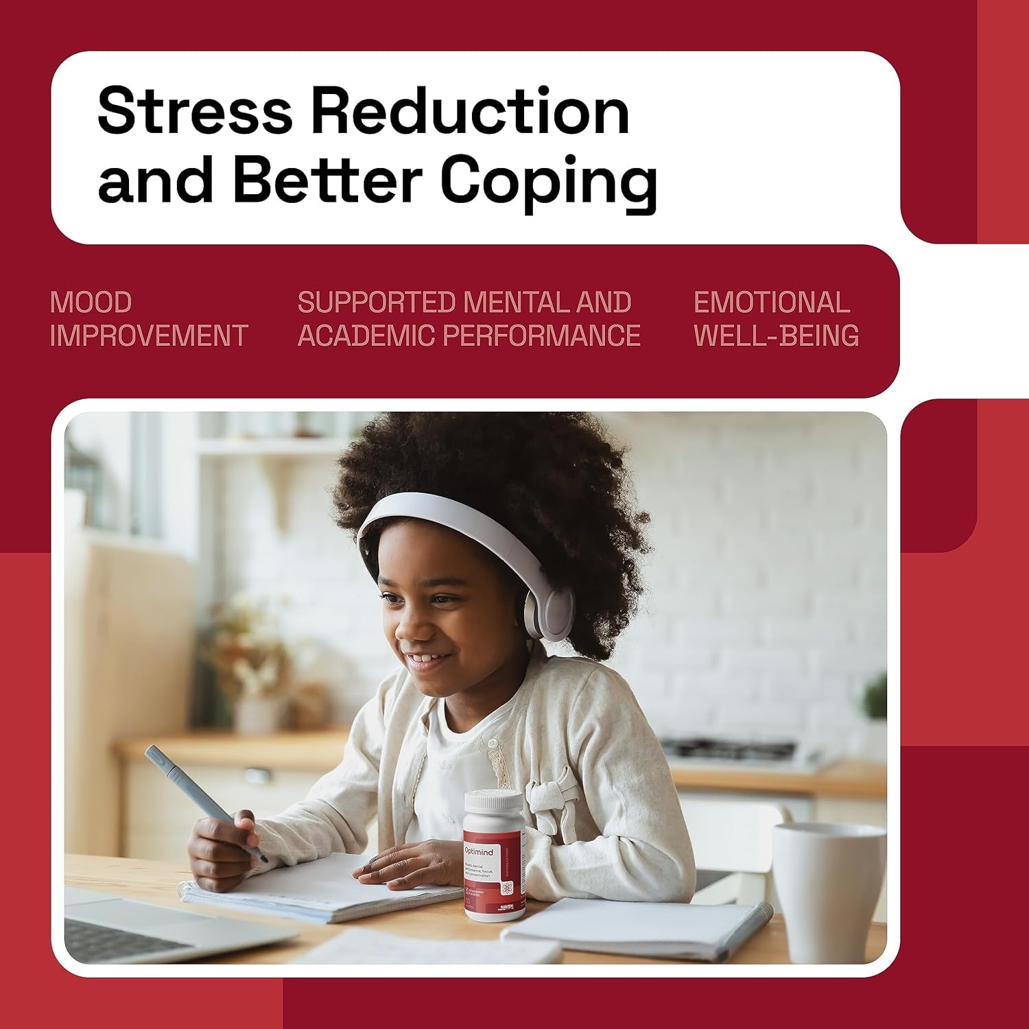 NAVEH PHARMA Optimind - Focus Supplement | Natural ADHD Supplements for Kids | 30 MG Saffron Supplements: Kids Vitamins and Memory Supplement for Brains | Mood Support | 60 Calm Gummies (Strawberry)