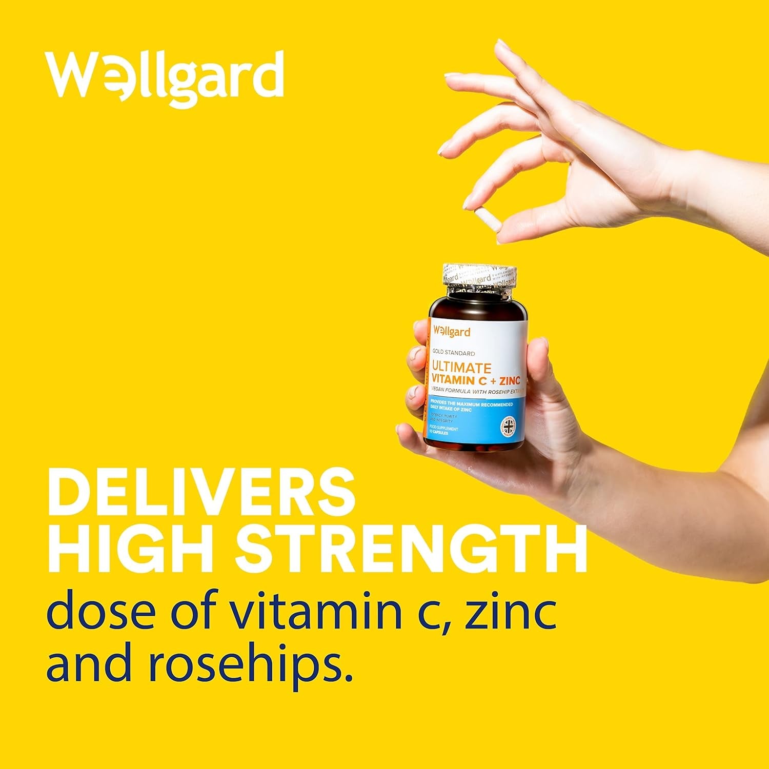 Vegan Vitamin C and Zinc by Wellgard - Maximum Recommended Daily Intake of Zinc, Made in UK