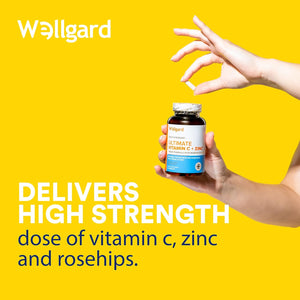 Vegan Vitamin C and Zinc by Wellgard - Maximum Recommended Daily Intake of Zinc, Made in UK