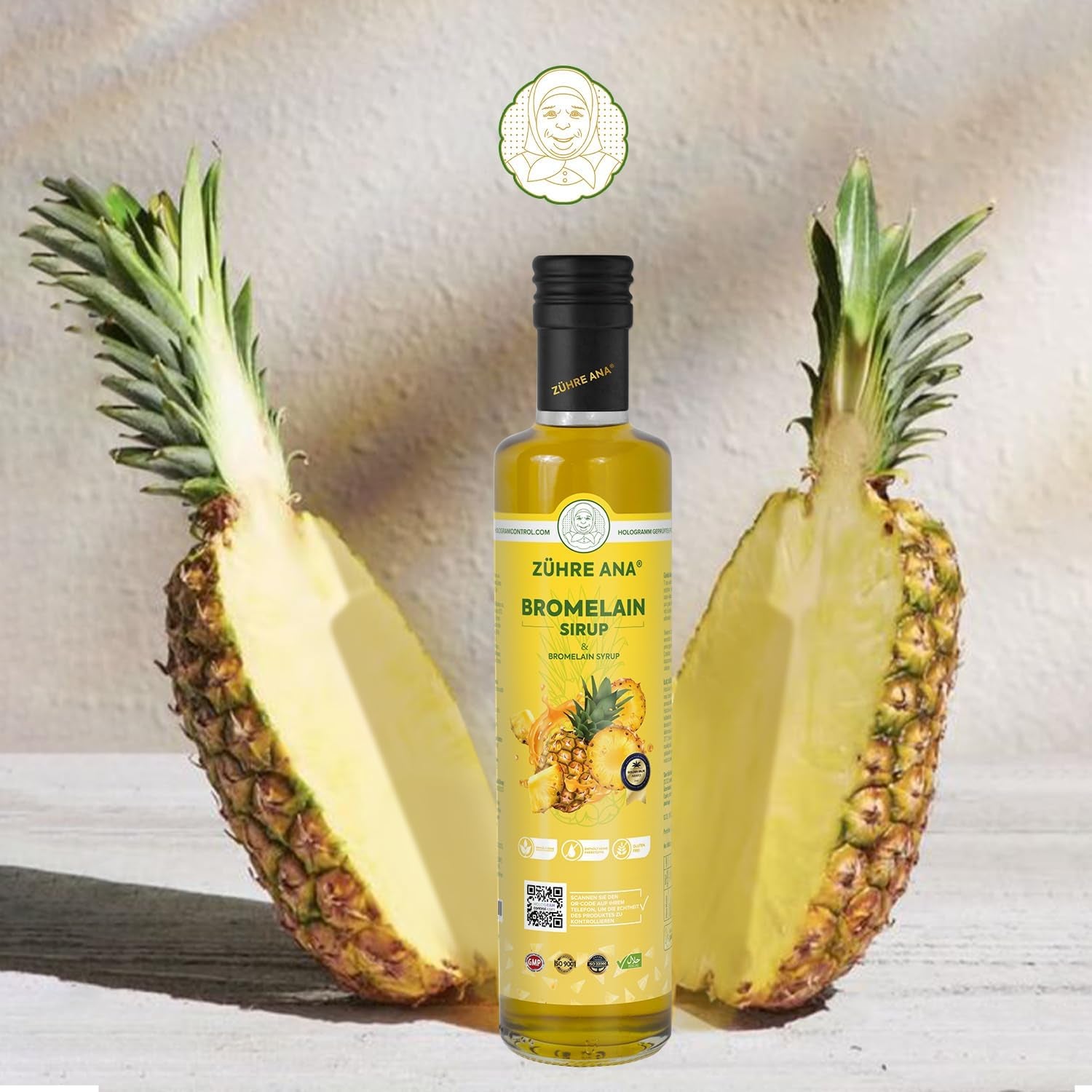 Zühre Ana® Bromelain Syrup - with Bromelain, Coenzyme Q10, Mate Extract, L-Carnitine and Natural Pineapple Aroma - Your Natural Support in Everyday Life - Vegan