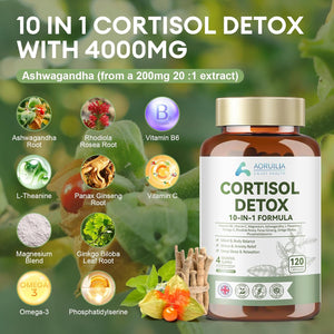 Cortisol Detox, Cortisol Reducing Supplement with 4000Mg High Strength Ashwagandha (From a 200Mg 20 :1 Extract) for Lower Stress & Anxiety, Balance Adrenal Hormones, Reduce Fatigue, 120 Capsules