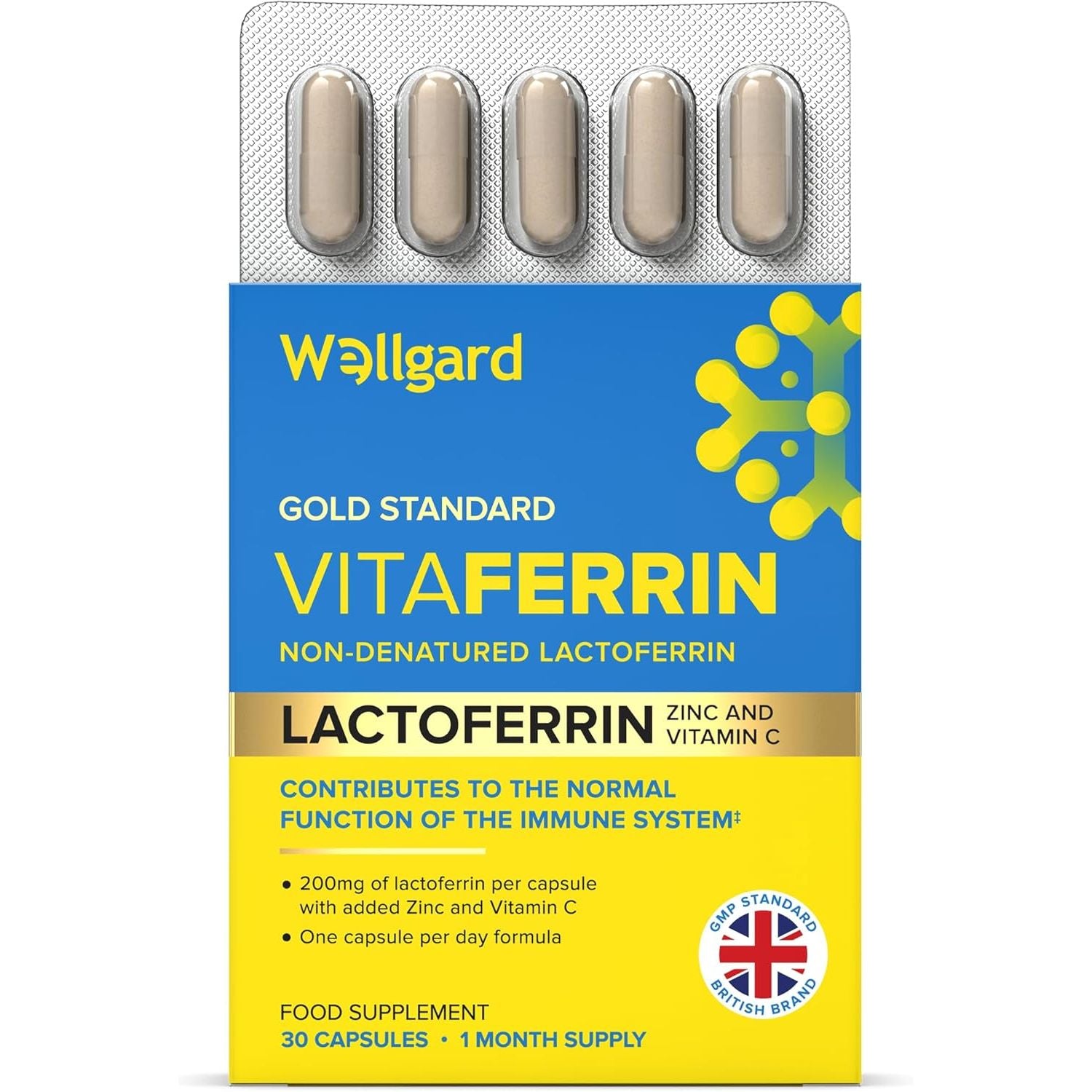 Wellgard Vitaferrin – Triple Action Immune Supplement Colostrum Lactoferrin, Zinc & Vitamin C, Immunity Supplement, 30 Capsules