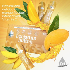 Benjamin Button Marine Collagen Liquid Sachet W/Hyaluronic Acid & Vitamin C | for Hair, Skin, Nails & Joints | 12,000Mg High Strength Hydrolysed Collagen (Mango, 14X Sachets)
