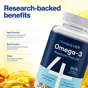 4 HIM & HER Omega-3 Capsules High Strength - 80% Concentrate Omega-3 Fish Oil - 668Mg EPA & 500Mg DHA + 83.4Mg DPA per Serving - 120 Softgels - 2 Months Supply