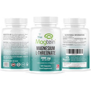 Vinco Magtein® Magnesium L-Threonate Supplement - 120 High Strength Magnesium L Threonate Capsules - 2000Mg Bioavailable Form of Magnesium per Serving - Non-Gmo & Gluten Free – Made in the UK