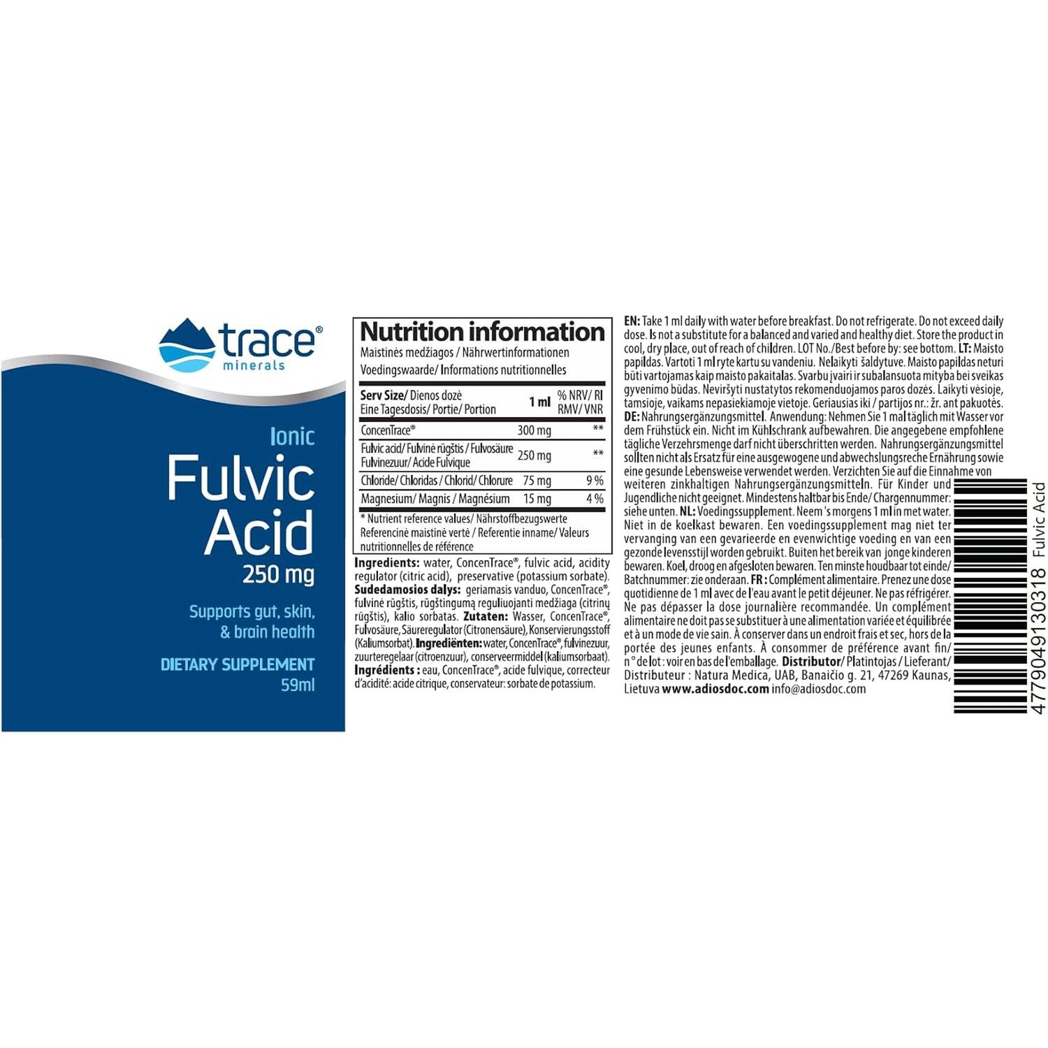 Trace Minerals Fulvic Acid | Liquid Ionic Fulvic Acid | 250 Mg | Intestine, Digestion, Skin, Brain | Mineral Complex 72+ Minerals and Trace Elements, Ph Balance, Muscle Endurance, Hydration