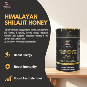 ZENOVA X Himalayan Shilajit Honey plus with Ashwagandha, Saffron, Ginseng | Gold Grade 100% Pure Honey and Shilajit | 15 Sticks for Energy Boost & Immune Support, 85+ Trace Minerals, 75%+ Fulvic Acid