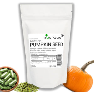 Nutrics® Pumpkin Seed 750Mg - Supplement - Suitable for Vegan Vegetarian Diet – Pure - 90 Vegan Capsules (2 Months Supply) (90)
