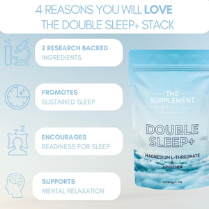 The Supplement Stack - Double Sleep+ - Magnesium L-Threonate & Apigenin - Natural Bedtime Stack for Deep Sleep, Night-Time Relaxation & Recovery - UK Company