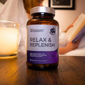 Wassen Relax & Replenish 90 Magnesium Capsules | Magnesium Sleep Supplements Supporting Psychological Function | Ashwagandha to Help Relaxation | Passion Flower Capsules | Reishi Mushroom & Lavender
