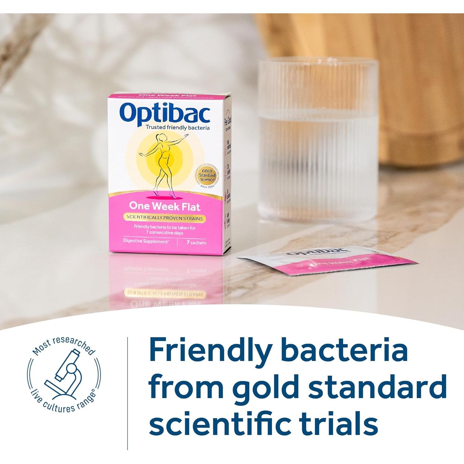 Optibac Probiotics One Week Flat - Vegan Digestive Probiotic Supplement Powder Suitable for Bloating with 5 Billion Bacterial Cultures - 1 Week Supply, 7 Sachets