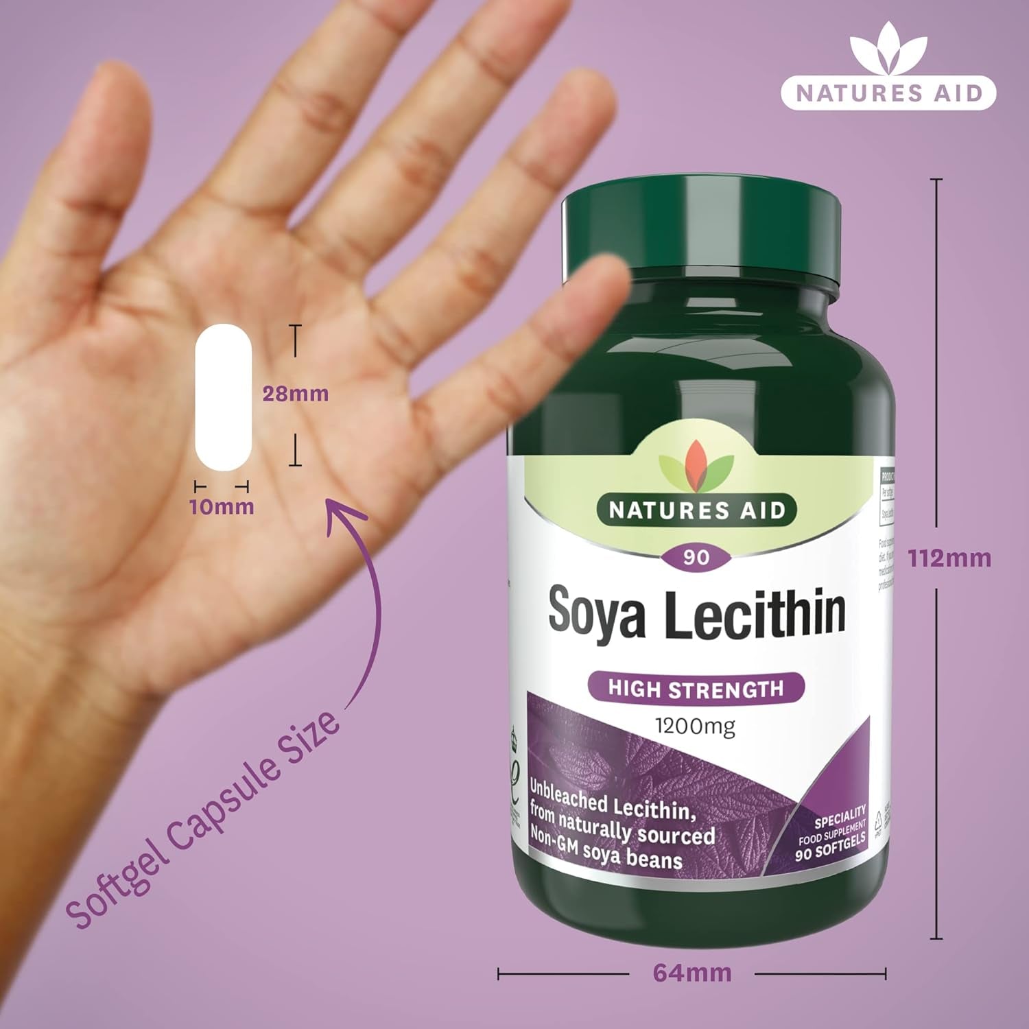 Natures Aid Soya Lecithin 1200Mg - High Strength Phospholipids - Supports Brain Health, Liver Function & Metabolism - Natural Food Supplement - Non-Gmo, Gluten-Free, Salt and Sugar Free - 90 Softgels