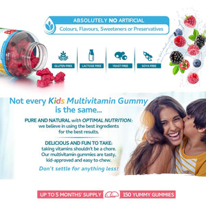 Kids/Childrens Vitamins - 150 Multivitamin & Minerals Gummies - Natural Berry Flavour Packed with Essential Nutrients - Vegan & Free of Artificial Sweeteners – 5 Months Supply – UK Made