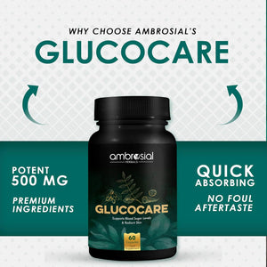 Ambrosial Glucocare | Bitter Melon | Neem | Black Plum (Jamun) | Sugar & Diabetes Support | Helps in Balancing Blood Sugar | 100% Natural Ingredients | 60 Tablets