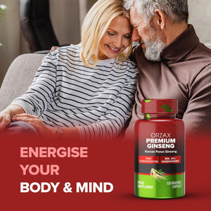 ORZAX Korean Panax Ginseng Capsules with 30% Ginsenosides for Performance & Energy Supplements for Women and Men - Red Ginseng for Enhanced Focus (120 Veg Capsules)