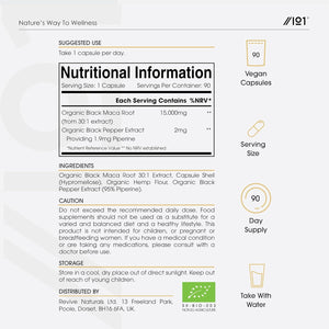 Organic Black Maca Root 15,000Mg with Black Pepper – Peruvian Black Maca Supplement for Men - 90 Vegan Capsules (3 Months Supply) – Resealable and Recyclable Pouch by Alpha01