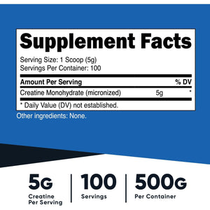 Nutricost Creatine Monohydrate Micronized Powder 500G, 5000Mg per Serv (5G) - 100 Servings for Endurance, Muscle Growth, Athletic Performance and Recovery