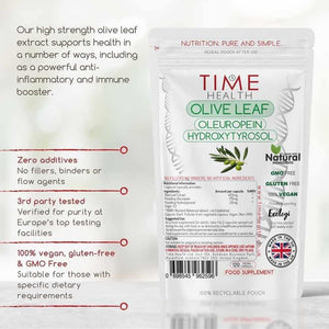 Olive Leaf Extract - Maximum Strength - High in Oleuropein - Spanish Source - UK Made - Zero Additives - Pullulan (120 Capsule Pouch)