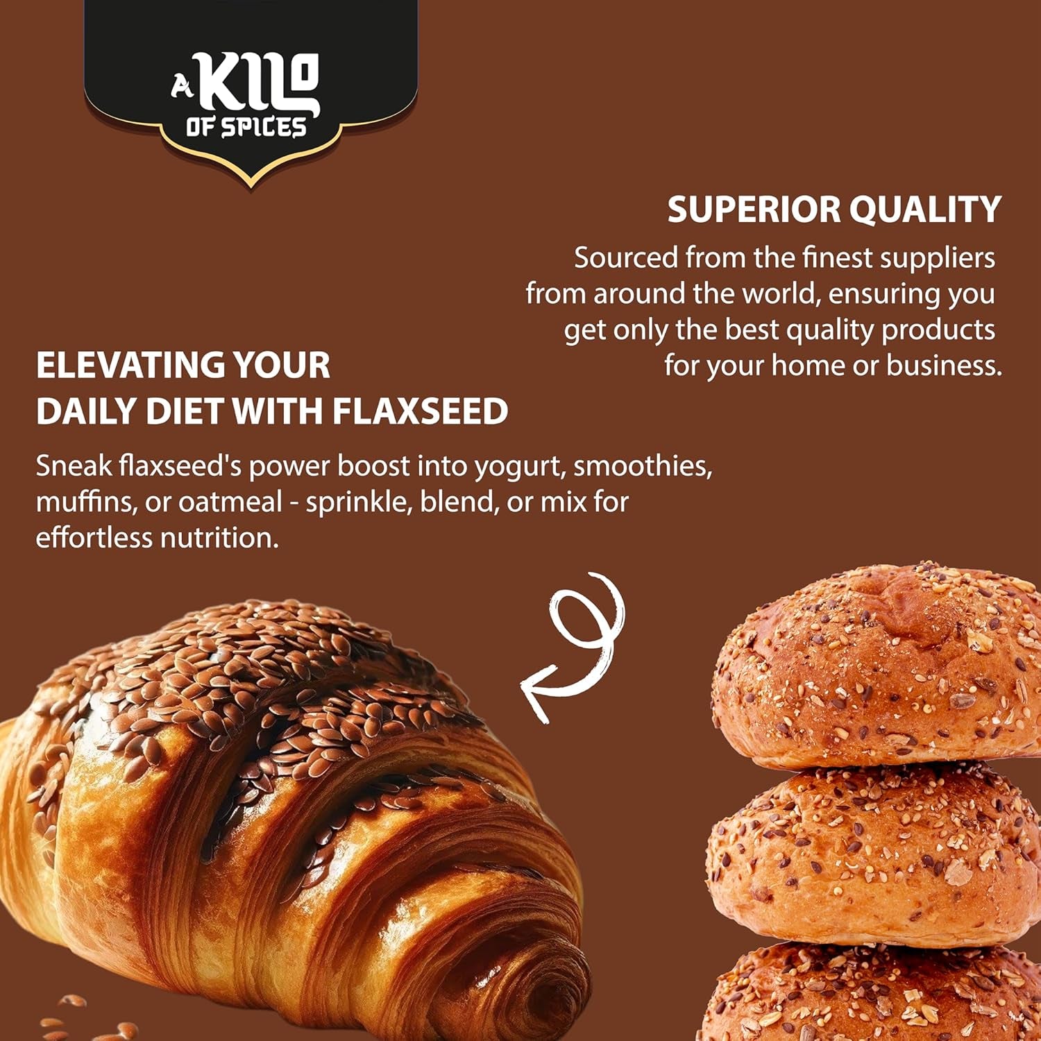 A Kilo of Spices | Brown Whole Flaxseed 1 Kg, Linseed High Fibre Source with Antioxidants, Rich in Omega-3, Non-Gmo, Vegan, Restores Gut Health, Plant-Based Protein Powerhouse (1 Kg)