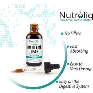 Nutroliq Mullein Leaf 50:1 Extract Drops - Vegan, Non-Gmo Supplements for Lung Cleanse and Respiratory Health, Digestive Wellness, Sound Sleep Support - Fast Absorption Tincture - 60Ml, 2 Month Supply