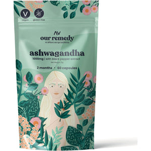 Our Remedy Ashwagandha Capsules for Women 1000Mg with Black Pepper for Fast & Effective Absorption — Made by Women, for Women! Natural, Vegan & Plastic Free — 60 One-A-Day Tablets