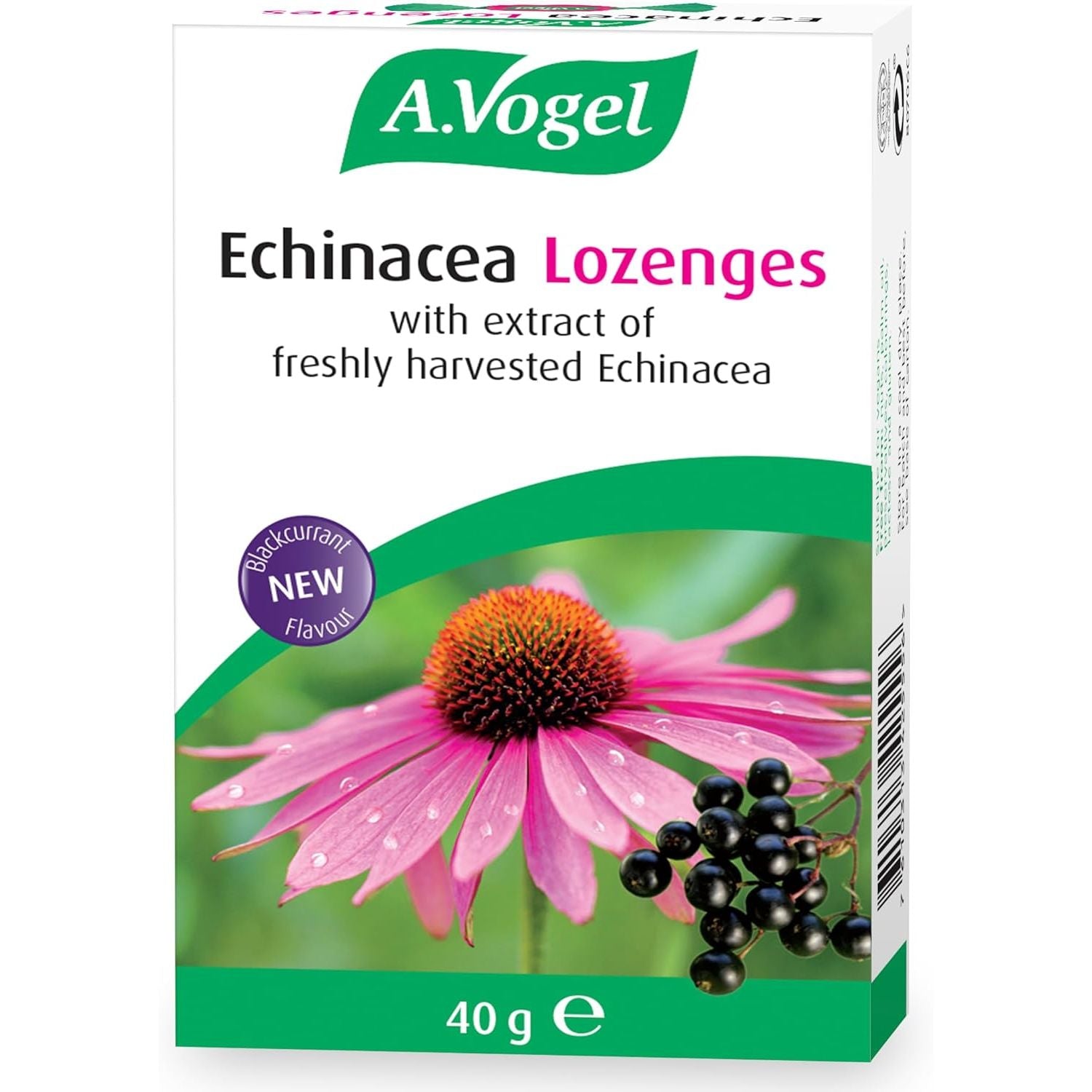 A.Vogel Echinacea Lozenges | Extract of Freshly Harvested Echinacea | Blend of Other Herbs | Suitable for Vegetarians | New Blackcurrant Flavour | 40G