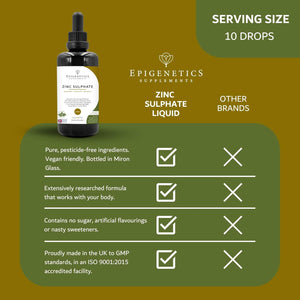 Zinc Sulphate 100Ml Liquid Supplement Drops | 4 Months Supply, 133 Servings per Bottle. No Sugar or Artificial Additives | 100% RI per Serving | UK Made & Vegan