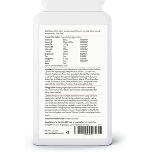 Troo Health Care Osteotrition Bone Support Supplement 90 Capsules - Helps Maintain Bone Density and Connective Tissues – Includes Calcium, Magnesium, Vitamin K2, Vitamin D3, and More - UK Made