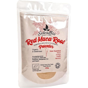 Organic Red Maca Root Gelatinized Powder, Soil Association Certified, 250G from the High Peruvian Mountains.