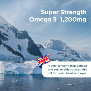 Healthspan Super Strength Omega 3 1,200Mg | Brain, Heart & Eye Health | 240Mg DHA & 360Mg EPA per Capsule| Highly Purified to Remove Toxins | Sustainably Sourced Fish Oil (120 Capsules)