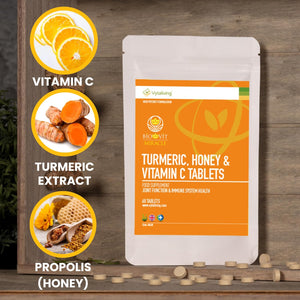 VYTALIVING 2500Mg High Strength Turmeric Tablets with Honey & Vitamin C, Turmeric Supplements, Herbal Food Supplement for Joint Function & Immune System Health | 60 Tablets