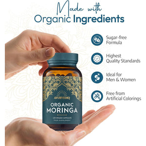 Ayurvediq Wellness Organic Moringa Capsules 500Mg, 120 High Strength Moringa Powder Capsules – Soil Association Certified Moringa Oleifera Powder - Vegan Ayurvedic Products