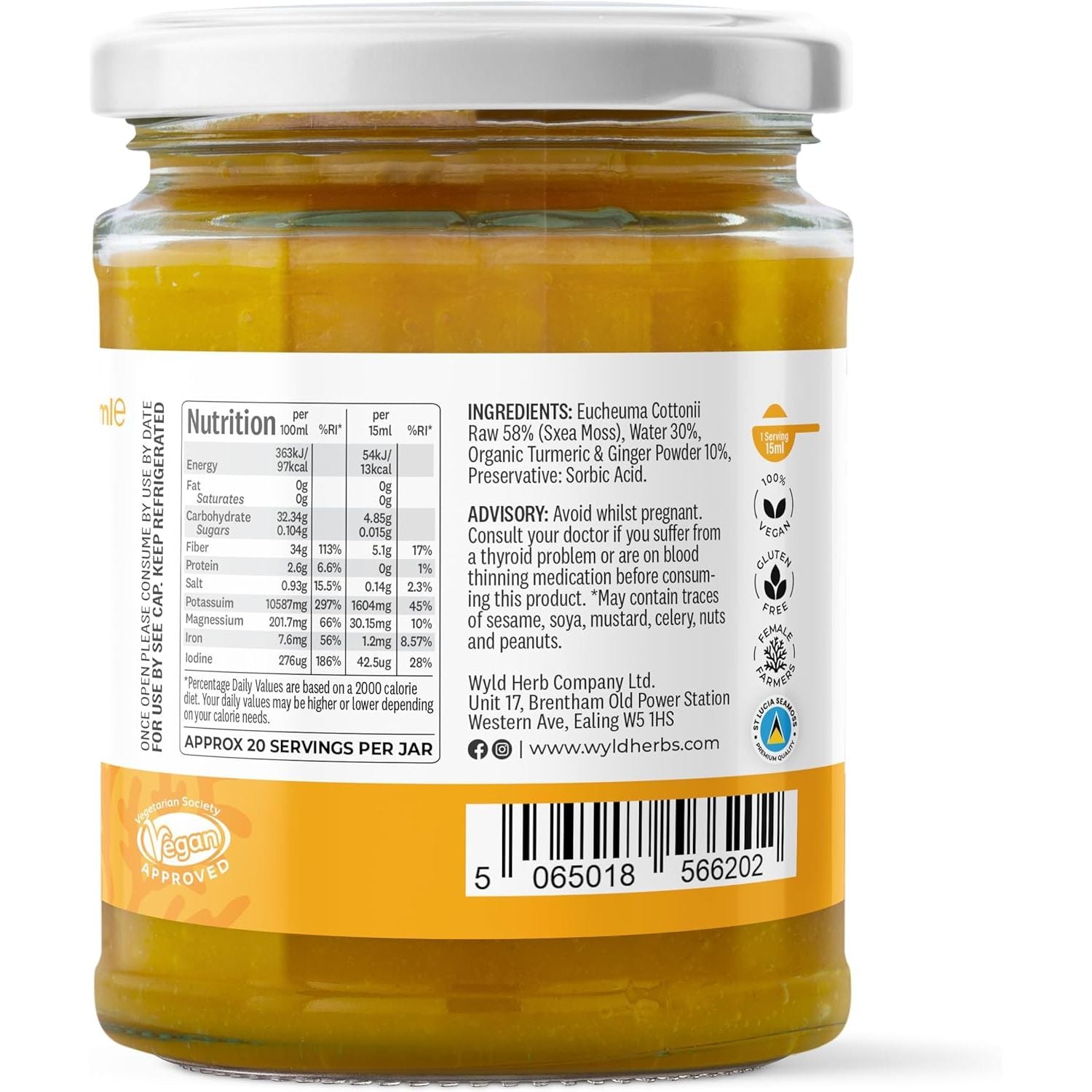 Wyld Herbs All-Natural Turmeric & Ginger Infused Sea Moss Gel | 100% Wildcrafted Sea Moss | Superfood Rich in Minerals, Proteins & Vitamins - Vegan & Gluten Free 300ML