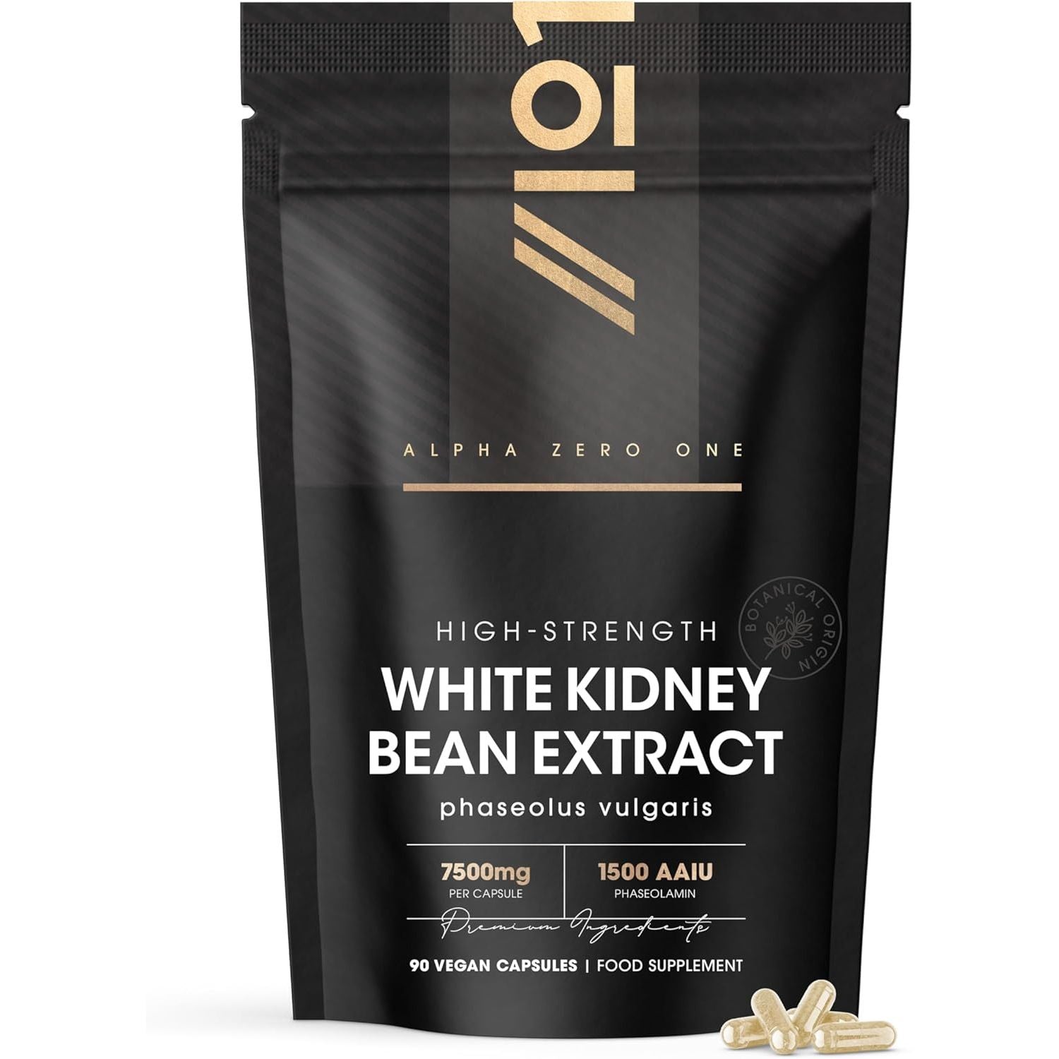 White Kidney Bean Extract 7500Mg – High Strength 1,500 AAIU Phaseolamin – 90 Vegan Capsules – Resealable and Recyclable Pouch – 3 Months Supply – by Alpha01
