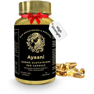 Ayaani Glutathione 1500Mg Supplement | High Strength Skin Brightening Antioxidant Complex with Collagen, Vitamin C, Coenzyme Q10, Hyaluronic Acid, Biotin, Zinc + More | 60 Soft Gels | Developed in UK