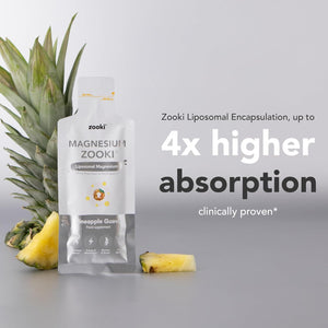 Zooki 1500Mg Liposomal Magnesium Bis-Glycinate Liquid Sachets, 200Mg Elemental Magnesium | 4X Higher Absorption | Sleep, Stress, Muscle Function, Cramps, Heart Health (Pineapple Guava Flavour 30X15Ml)