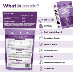 Ashwagandha High Strength KSM 66 Complex - 2000Mg Enhanced with Rhodiola Rosea, L Theanine & Lemon Balm for Sleep Aid & Calm - 120 Ashwagandha KSM 66 Tablets - Vegan Supplement, Made in UK