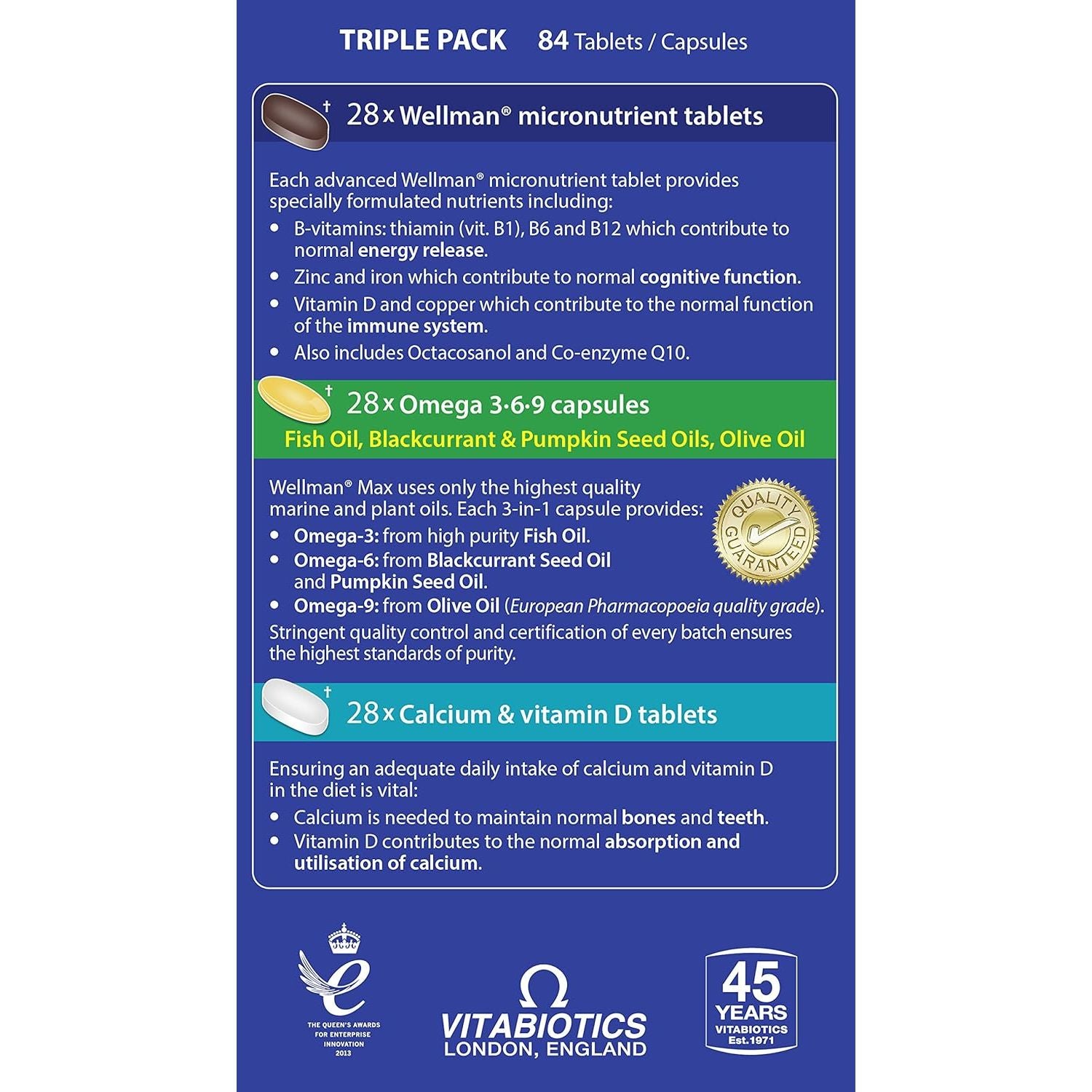 Wellman Max - Maximum Strength Multivitamin Formula Mix with Support for Energy, Immune System, Testosterone Level, Bone Health, Brain Health,Heart Health and Vision Health, 84 Tablets by Vitabiotics