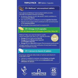 Wellman Max - Maximum Strength Multivitamin Formula Mix with Support for Energy, Immune System, Testosterone Level, Bone Health, Brain Health,Heart Health and Vision Health, 84 Tablets by Vitabiotics